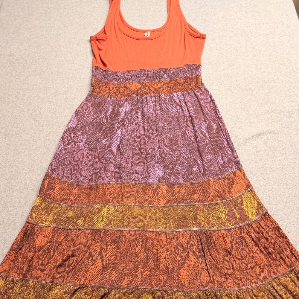 Anthropologie Boho Snakeskin Print Colima Maxi Dress Orange Purple Sleeveless - Picture 14 of 14